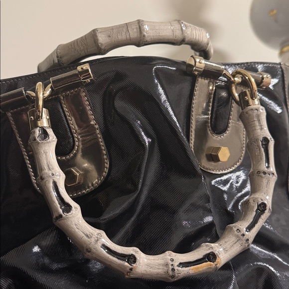 Gucci Black Coated Canvas and Leather Dialux Pop Bamboo Satchel - Picture 5 of 12